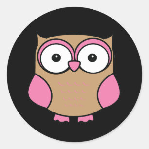 Owl Pink and Tan Classic Round Sticker