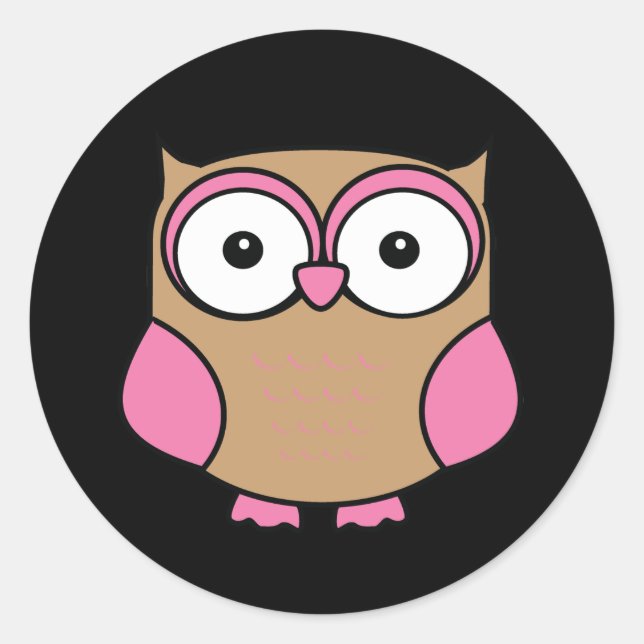 Owl Pink and Tan Classic Round Sticker (Front)