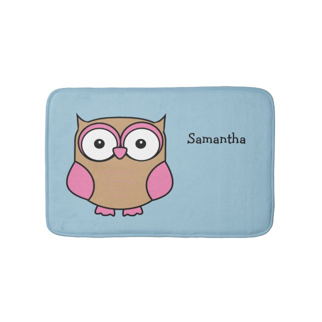 Owl Pink and Tan Personalised Bath Mat (Front)