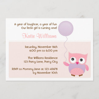 Owl (Pink) Birthday Party Invitation for Girls