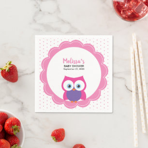 Owl Pink Girl Sweet Adorable Expressive Eyes Napkin
