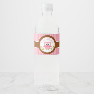 Owl (Pink) Personalised 1st Birthday / Baby Shower Water Bottle Label