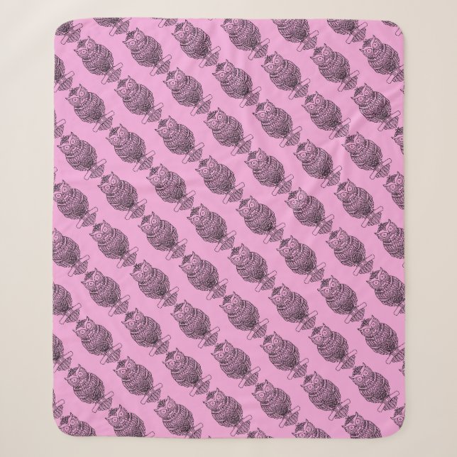 Owl (pink) - Sherpa Blanket (Front)
