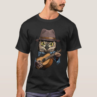 Owl Playing Acoustic Guitar Player Owl Birdwatche T-Shirt