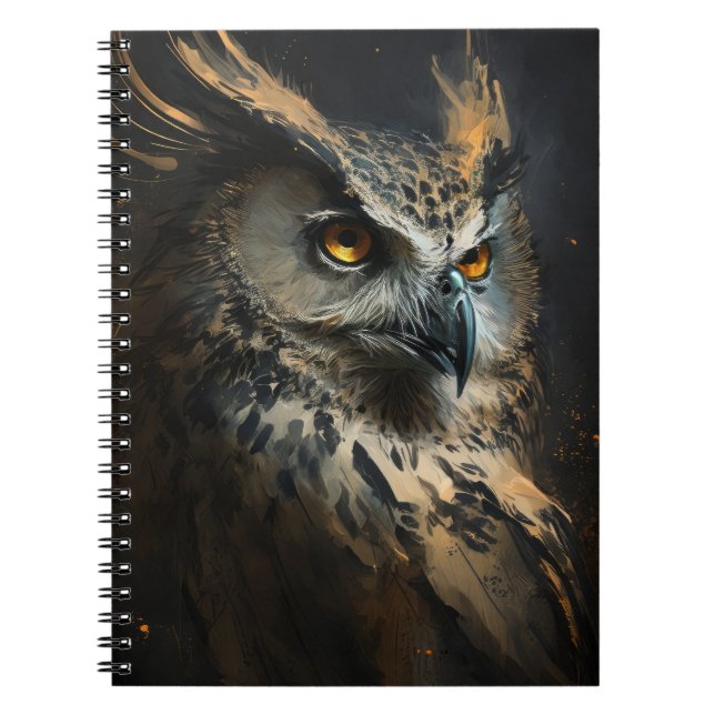 Owl Portrait Animal Nature Wildlife Dark Painting  Notebook (Front)