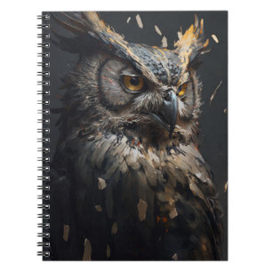 Owl Portrait Animal Nature Wildlife Dark Painting Notebook