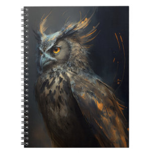 Owl Portrait Animal Nature Wildlife Dark Painting Notebook