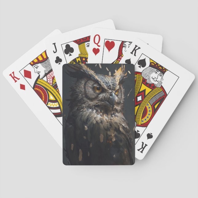 Owl Portrait Animal Nature Wildlife Dark Painting  Playing Cards (Back)