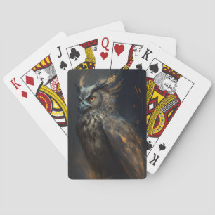 Owl Portrait Animal Nature Wildlife Dark Painting  Playing Cards