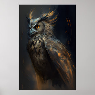Owl Portrait Animal Nature Wildlife Dark Painting Poster