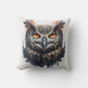 Owl Portrait Animal Painting Wildlife Outdoors Art Cushion