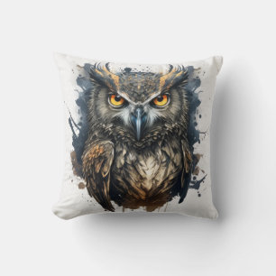 Owl Portrait Animal Painting Wildlife Outdoors Art Cushion