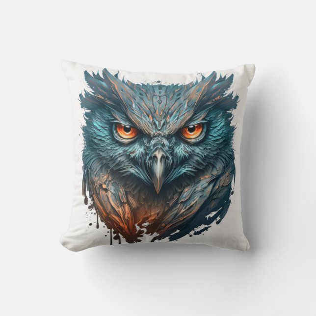 Owl Portrait Animal Painting Wildlife Outdoors Art Cushion (Front)