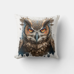 Owl Portrait Animal Painting Wildlife Outdoors Art Cushion