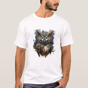 Owl Portrait Animal Painting Wildlife Outdoors Art T-Shirt