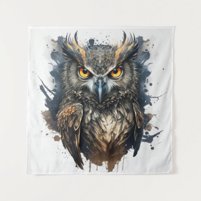 Owl Portrait Animal Painting Wildlife Outdoors Art Tapestry (Front)
