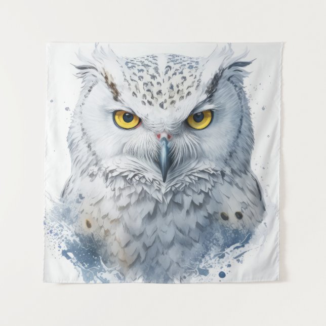 Owl Portrait Animal Painting Wildlife Outdoors Art Tapestry (Front)