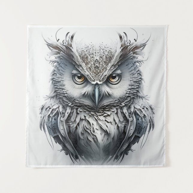 Owl Portrait Animal Painting Wildlife Outdoors Art Tapestry (Front)