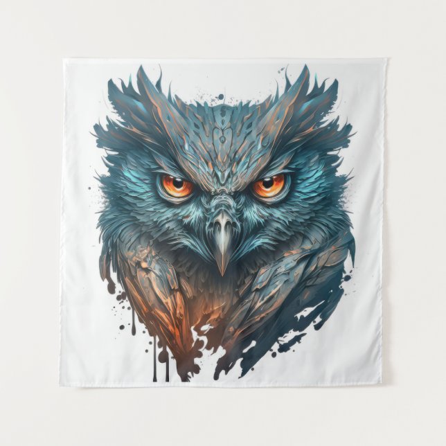 Owl Portrait Animal Painting Wildlife Outdoors Art Tapestry (Front)
