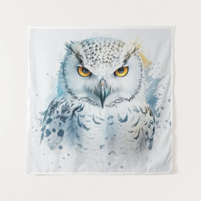 Owl Portrait Animal Painting Wildlife Outdoors Art Tapestry (Front)
