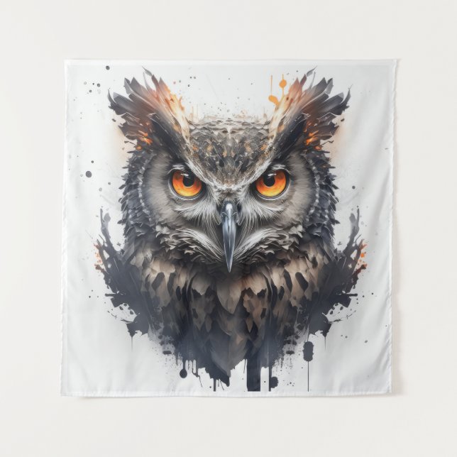 Owl Portrait Animal Painting Wildlife Outdoors Art Tapestry (Front)