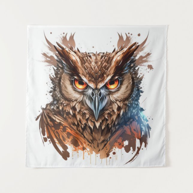 Owl Portrait Animal Painting Wildlife Outdoors Art Tapestry (Front)