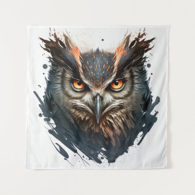 Owl Portrait Animal Painting Wildlife Outdoors Art Tapestry (Front)