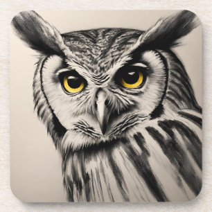 Owl portrait- charcoal sketch coaster
