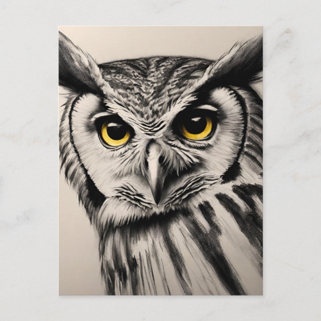 Owl portrait- charcoal sketch postcard (Front)