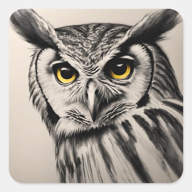 Owl portrait- charcoal sketch square sticker (Front)