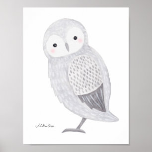 Owl Poster Snow Owl Illustration Owl Nursery Art