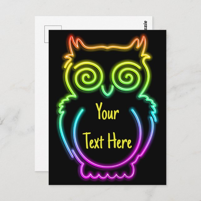 Owl Psychedelic Neon Light Button Postcard (Front/Back)