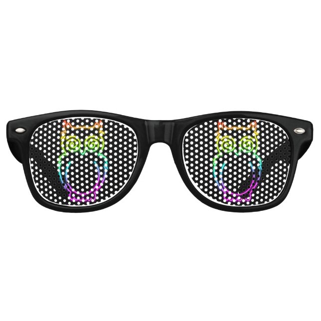 Owl Psychedelic Neon Light Button Retro Sunglasses (Front)