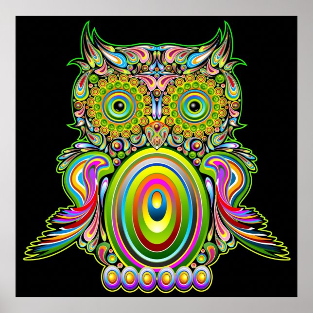 Owl Psychedelic Popart Poster (Front)