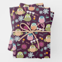 Owl Purple Wrapping Paper