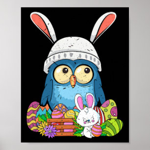 Owl Rabbit Ears Bunny Easter Eggs Hunting Kids Boy Poster