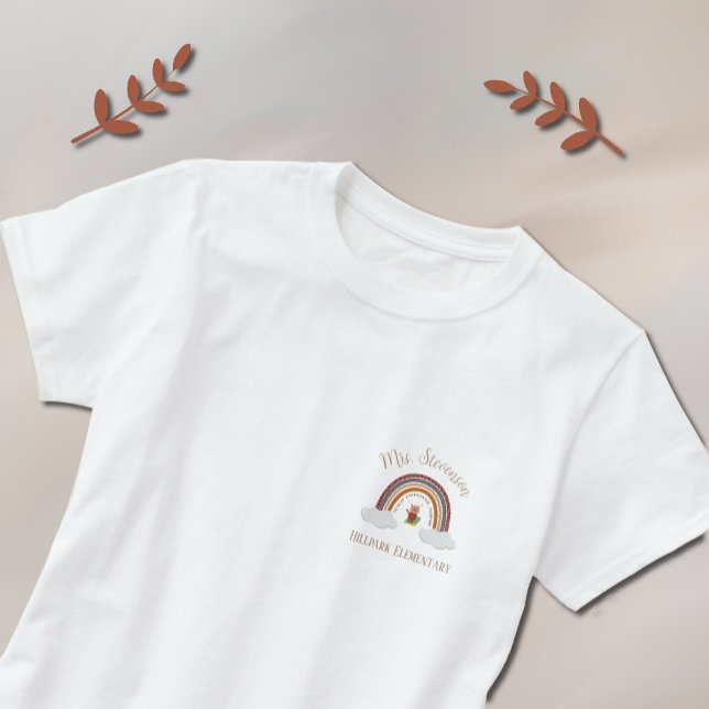 Owl & Rainbow Teacher T-Shirt with School Name (Creator Uploaded)