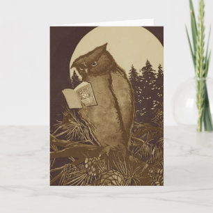 Owl  Reading by Moonlight Card