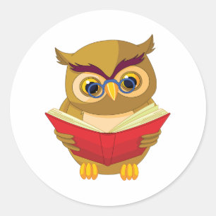 Owl Reading Classic Round Sticker