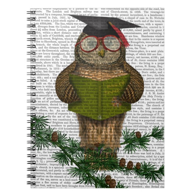 Owl Reading On Branch Spiral Notebook (Front)