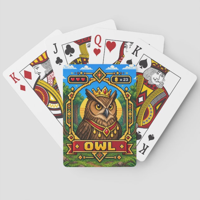 Owl Retro 8-Bit Pixel Art Playing Cards (Back)