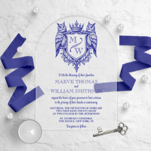 Owl Royal Crest Monogram Arch Wedding Invitation