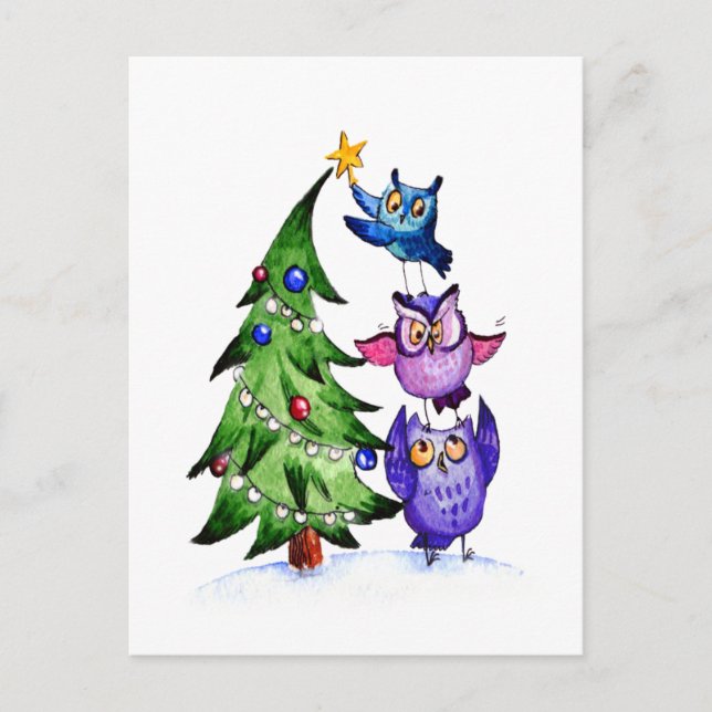 Owl`s Christmas Holiday Postcard (Front)