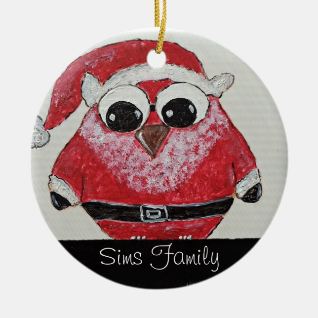 owl santa ceramic tree decoration (Front)