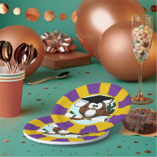 Owl School Colors Red And Gold Graduation Paper Plate
