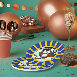 Owl School Colours Blue And Gold Graduation Paper Plate