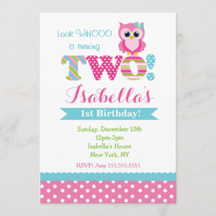 Owl Second Birthday Party Invitations