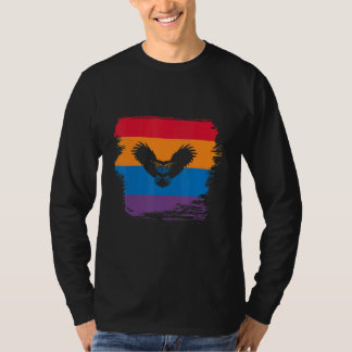 Owl Shadow Silhouette With Colourful Flag T-Shirt