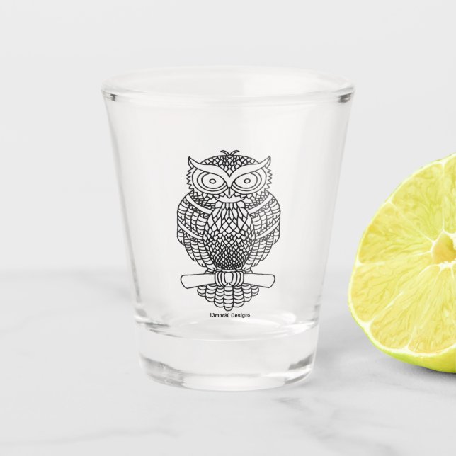 Owl - Shot Glass (black) (Front)