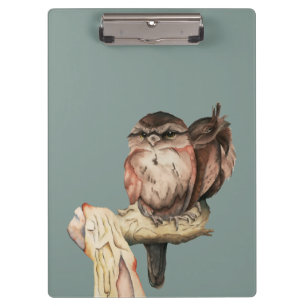 Owl Sibling Bird Watercolor Add Your Name Clipboard